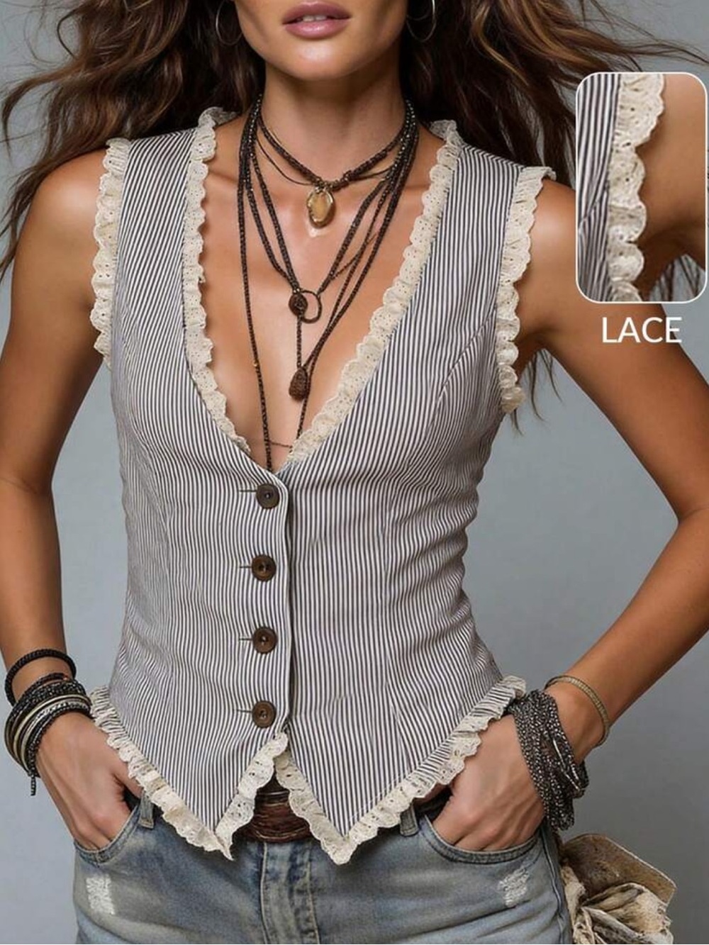 Women's Summer Bohemian Boho Vintage Elegant Lace Trim Vest Top Holiday